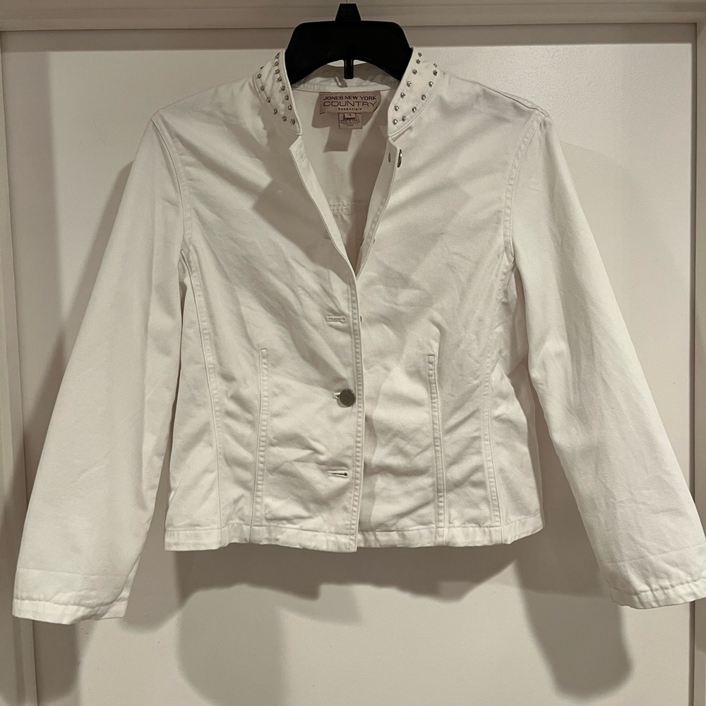 Jones New York White Stud-Trim Cotton Jean Jacket